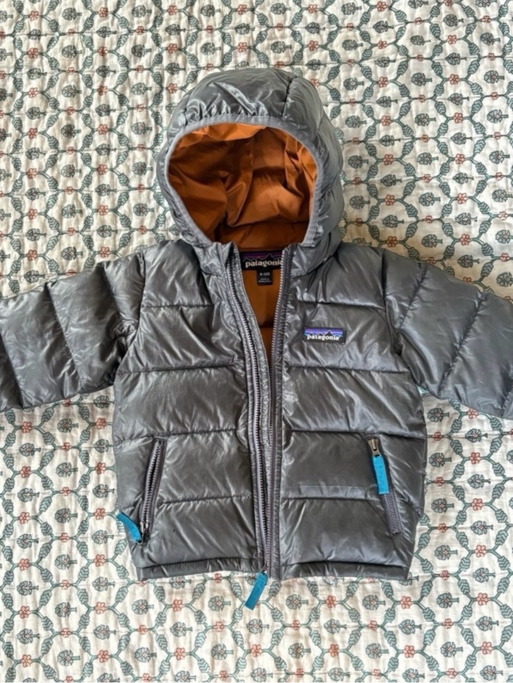 Patagonia Kids Gray Puffer Jacket with Brown Lining